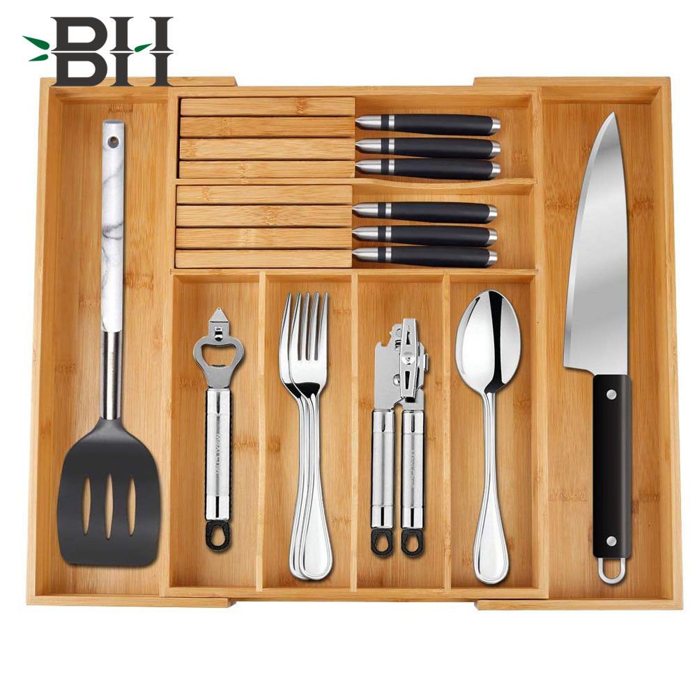 Utensil Drawer Organizer Bamboo Flatware Organizer Expandable Kitchen