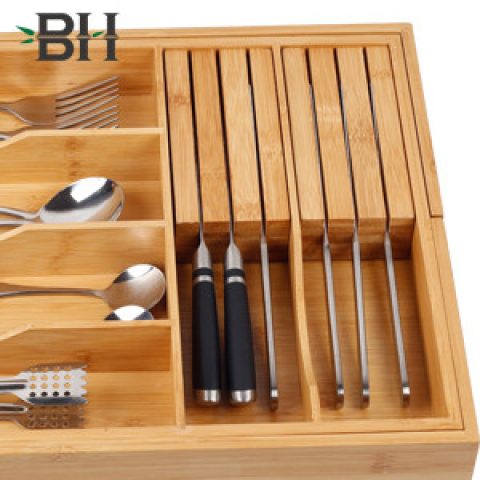 Utensil Drawer Organizer Bamboo Flatware Organizer Expandable Kitchen