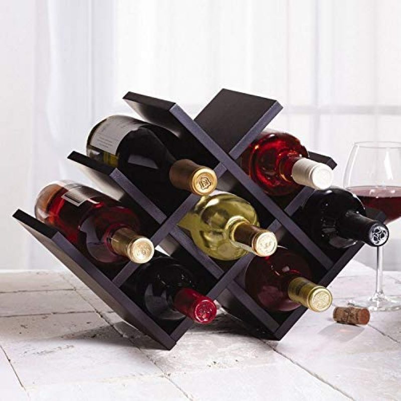 Brown 8 Bottle Horizontal Wine Rack Compact Desktop Storage