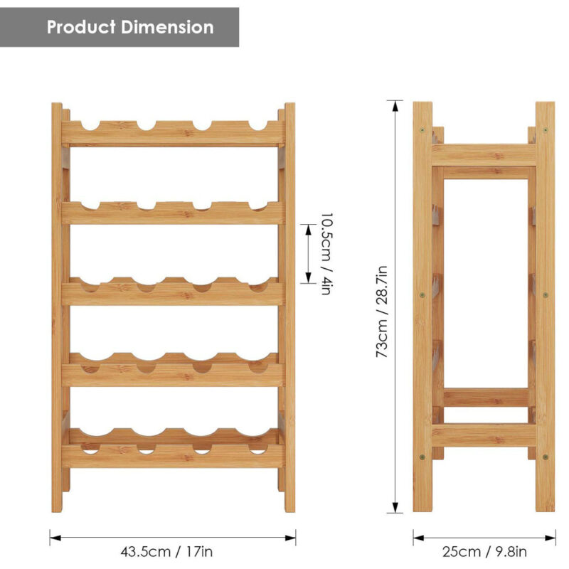 Bamboo Wine Rack with 5-Tier Storage Shelf 20 Bottles Display Stand