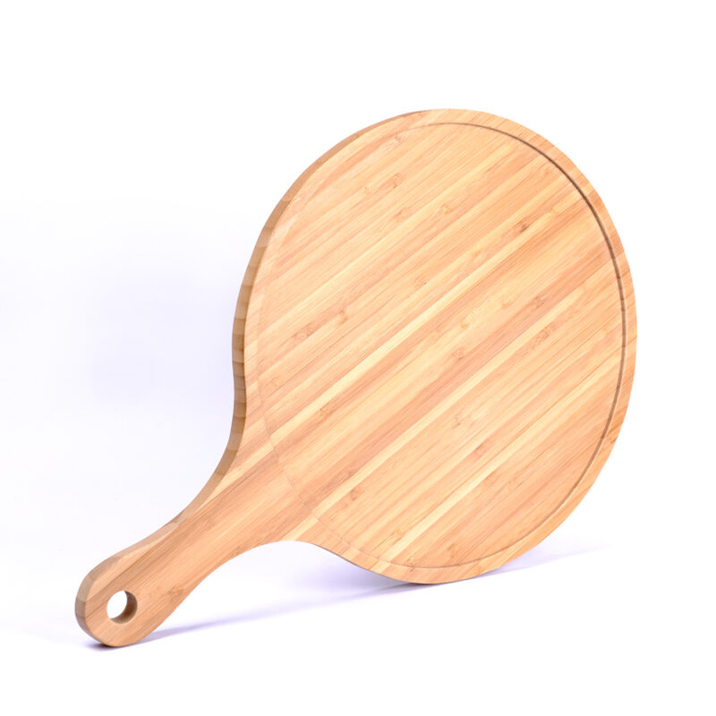 Bamboo Round Pizza Serving Tray Platter with Handle