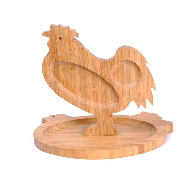 Bamboo Kid Plate Bamboo Dinner Tableware for Baby Feeding Tray Set (Hen & Rooster)