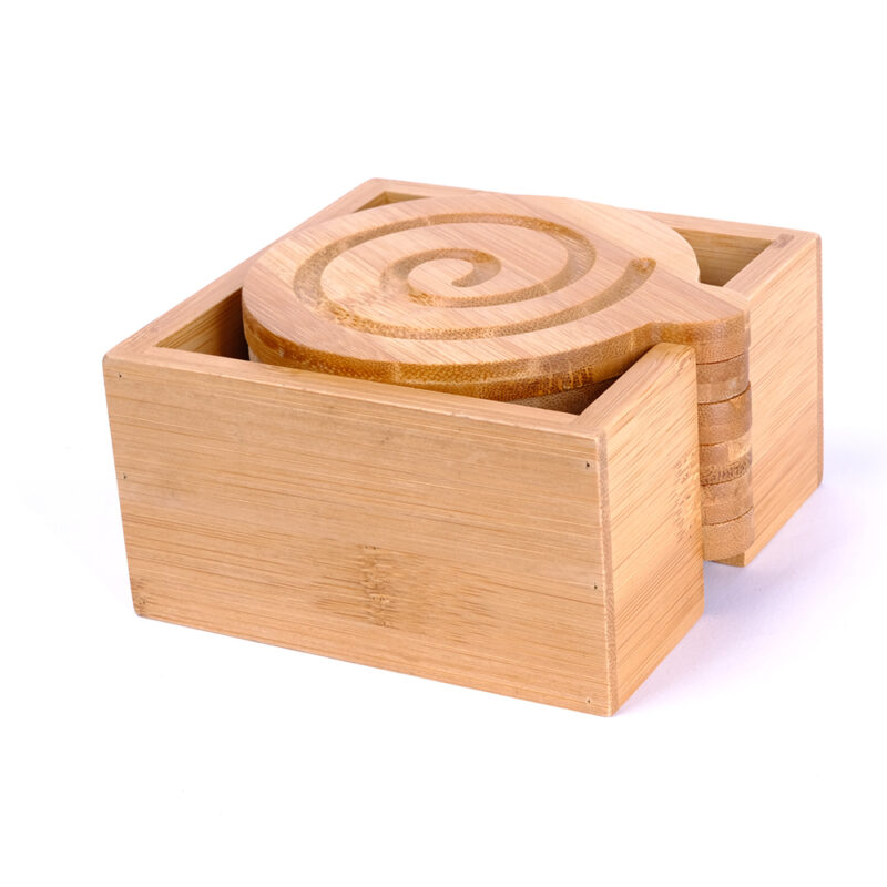 Bamboo Cup Coaster Set with Holder Includes 5 Coaster and One Holder