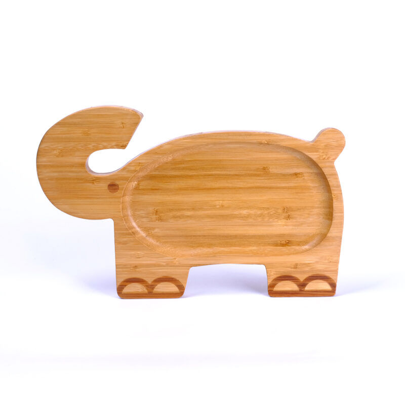 Bamboo Kid Plate Bamboo Dinner Tableware for Baby Feeding Tray Set (Elephant)