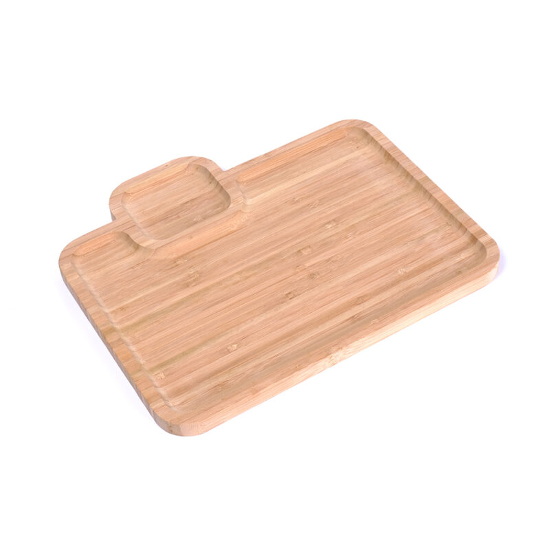 Rectangle Bamboo Plate Bamboo Dinner Tableware Tray with 2 Compartments