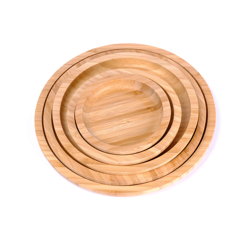 Round 5 Piece/Set Bamboo Plate Bamboo Dinner Tableware Tray Set