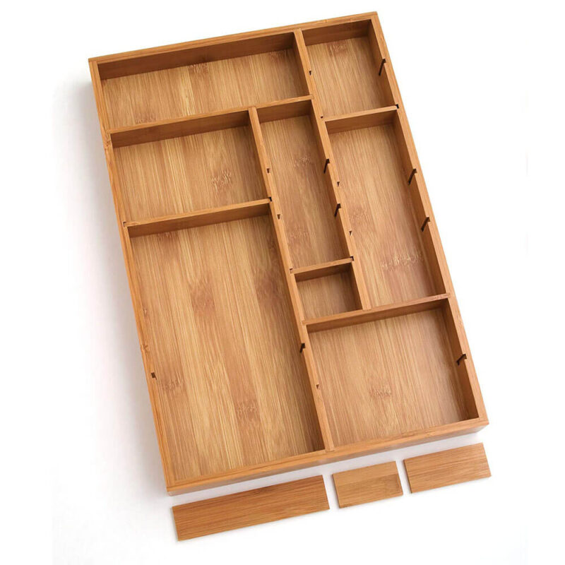 Bamboo Wood Adjustable Drawer Organizer with 6 Removable Dividers