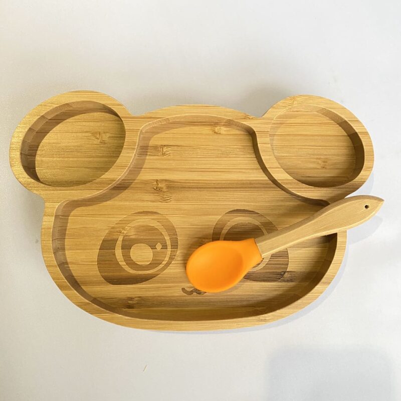 Bamboo Panda Plate With Silicone Suction