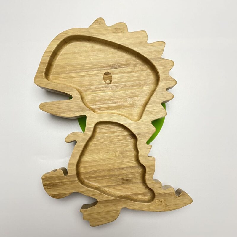 Bamboo Dinosaur Divided Plate With Silicone Suction