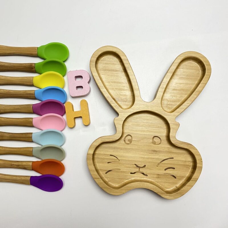 Bamboo Rabbit Divided Plate With Silicone Suction