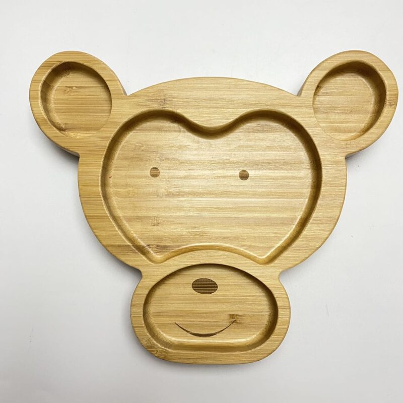 Bamboo Monkey Divided Plate With Silicone Suction