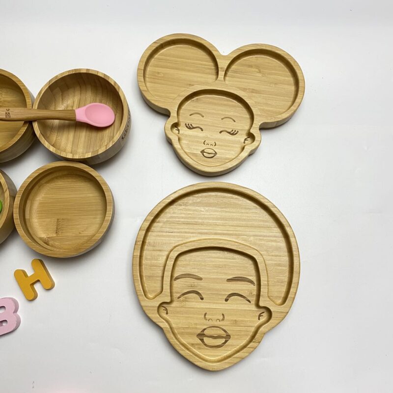 Bamboo Girl Divided Plate With Silicone Suction