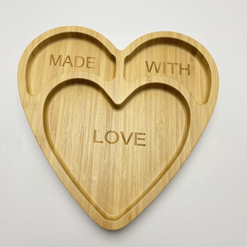 Bamboo Heart Divided Plate With Silicone Suction