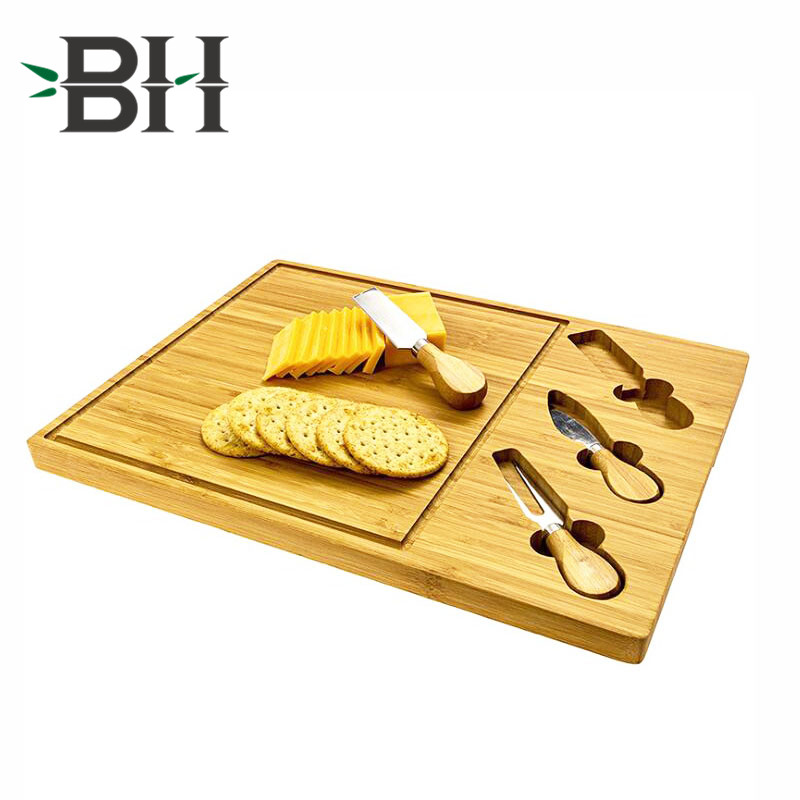 Bamboo Cheese Platter Serving Tray with Knife Set