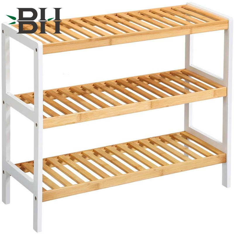 Bamboo 3-Tier Rack Shelf with White Legs