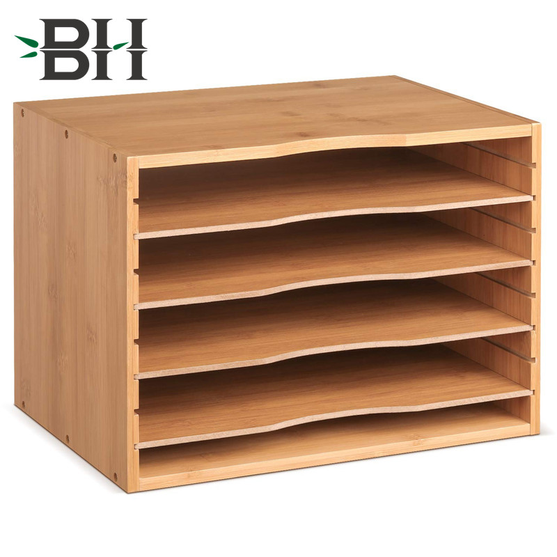 Bamboo Wood File Organizer with 4 Dividers