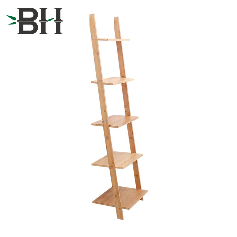 5-Tier Wall-Leaning Bamboo Ladder Shelf