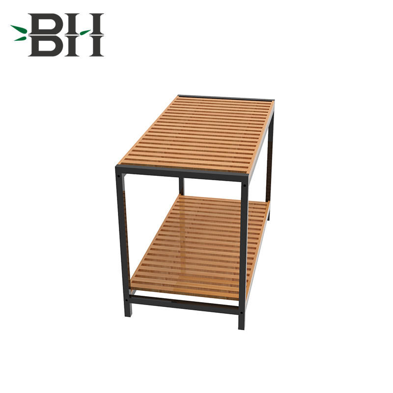 2-Tier Bamboo Shelf with Steel Frame