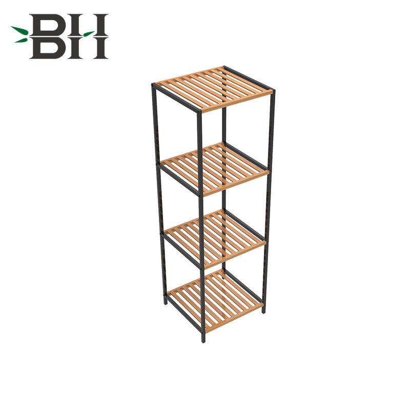 4-Tier Bamboo Shelf with Steel Frame