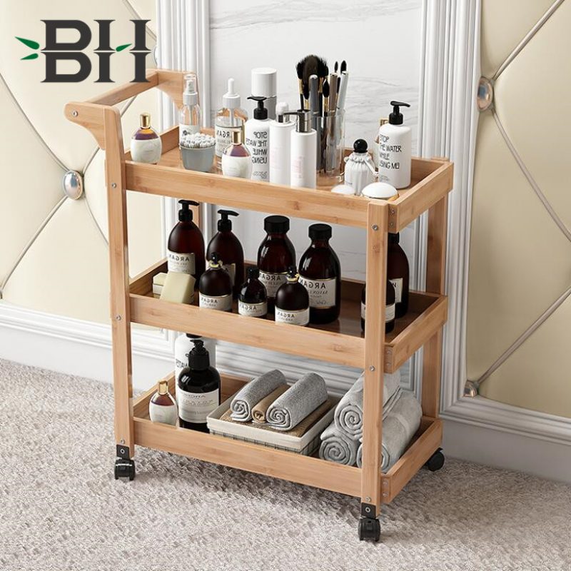 Portable Storage Cart with 3 Easy Removable Bamboo Trays