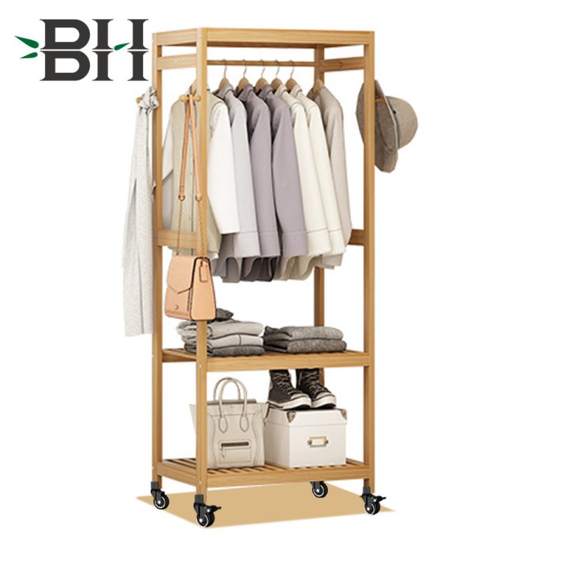 Bamboo Garment Hanging Heavy Duty Rack with Wheels