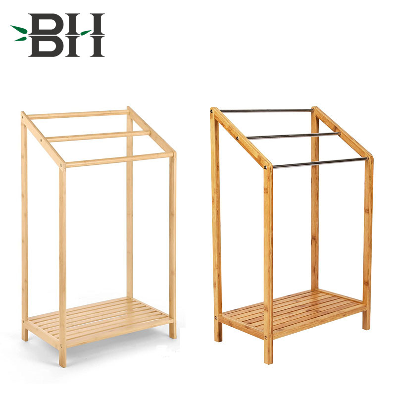 Bamboo 3 Tier Towel Rack with Storage Shelf