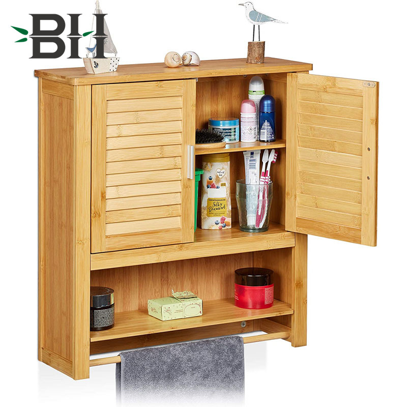 Bamboo 3 Tier Bathroom Wall Cabinet with Adjustable Interior