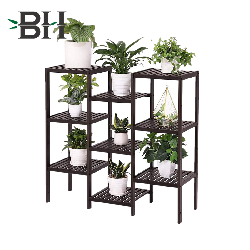 ９-Tier Bamboo Plant Stand Free Standing Storage Rack -Brown