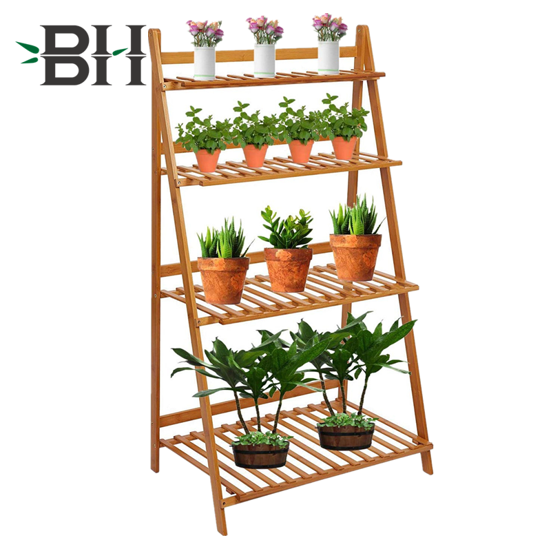 Bamboo Ladder Plant Stand 3 Tier Foldable Flower Pot Display Shelf Rack