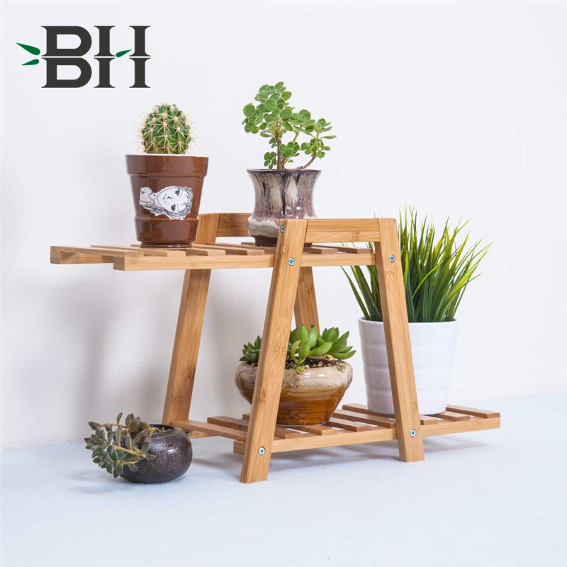 Small Plant Stand - Bamboo 2 Tier Plant Rack & Shelf Planter