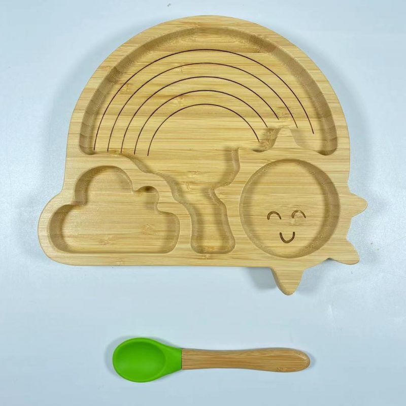 Sun and Cloud Bamboo Silicone Suction Plate for Baby Toddler with Spoon Set