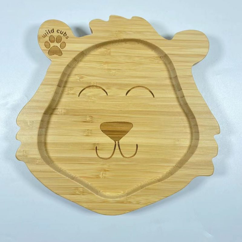 Lion Bamboo Silicone Suction Plate for Baby Toddler with Spoon Set