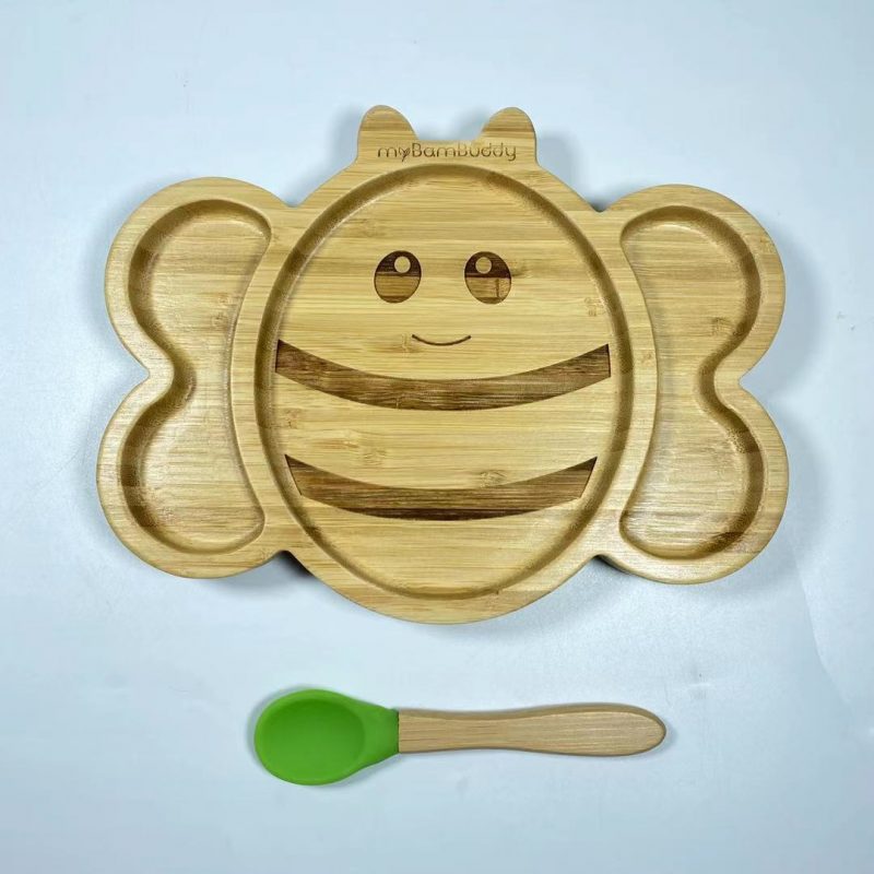 Bamboo Silicone Suction Plate for Baby Toddler with Spoon Set (Bee)