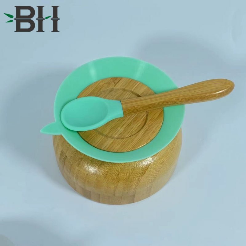 Baby Bamboo Suction Bowl and Spoon Set - Wooden Feeding Set for Toddler