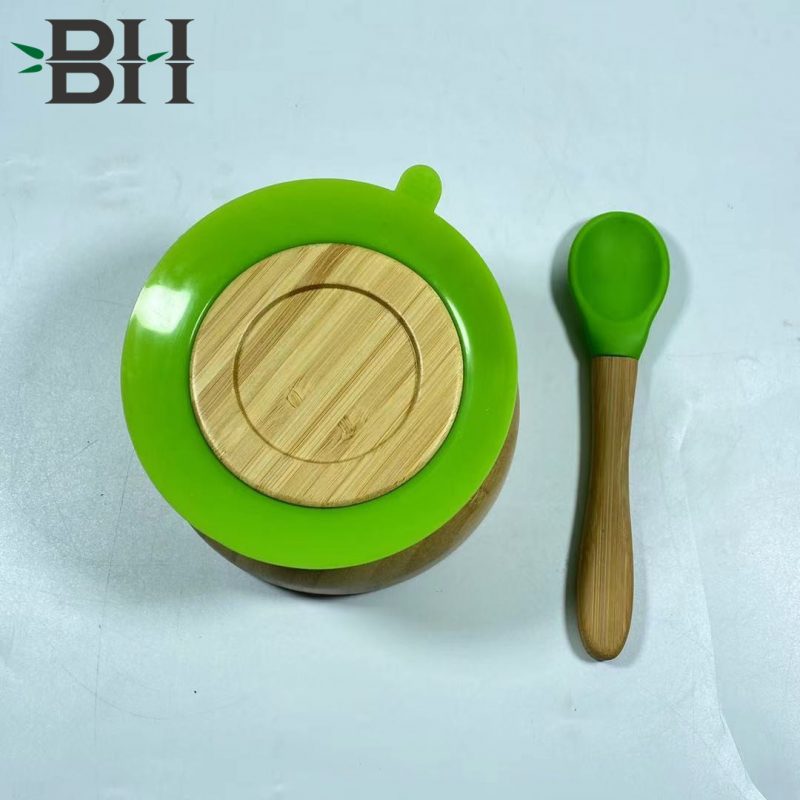 Baby Toddler Infant Feeding Bowls Stay Put Natural Bamboo Suction Bowl