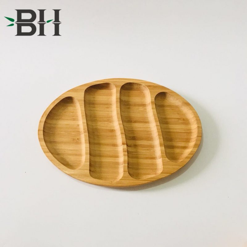 Bamboo Reusable Plates Oval 4 Compartment Bamboo Plates