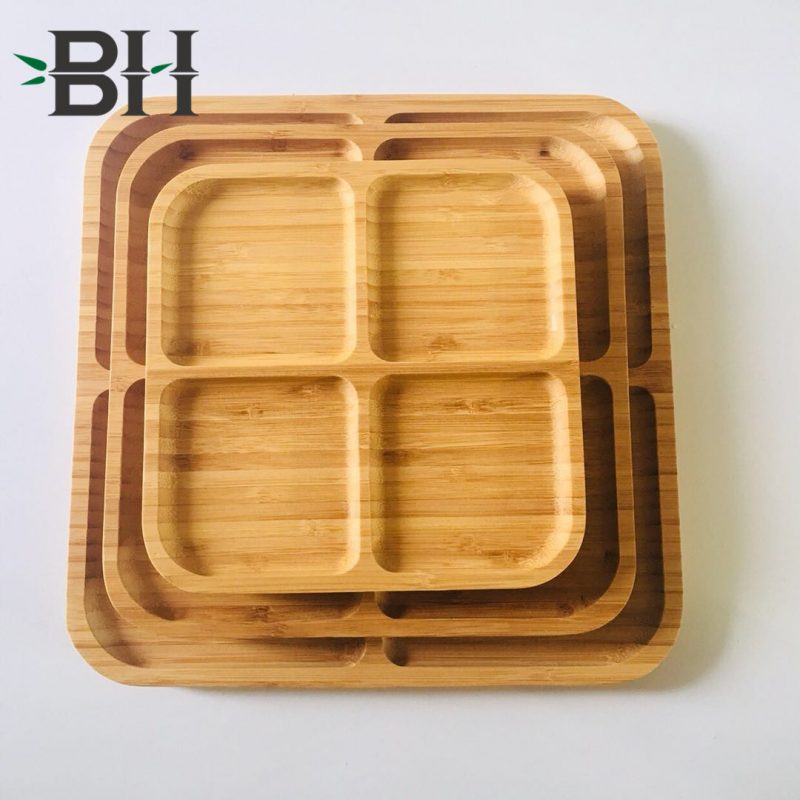 Bamboo Reusable Plates Square 4 Partitions Bamboo Plates