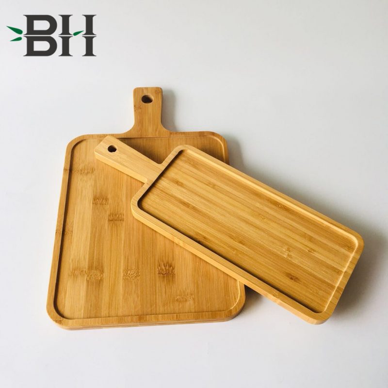 Bamboo Reusable Plates Wooden Serving Platter With Handle