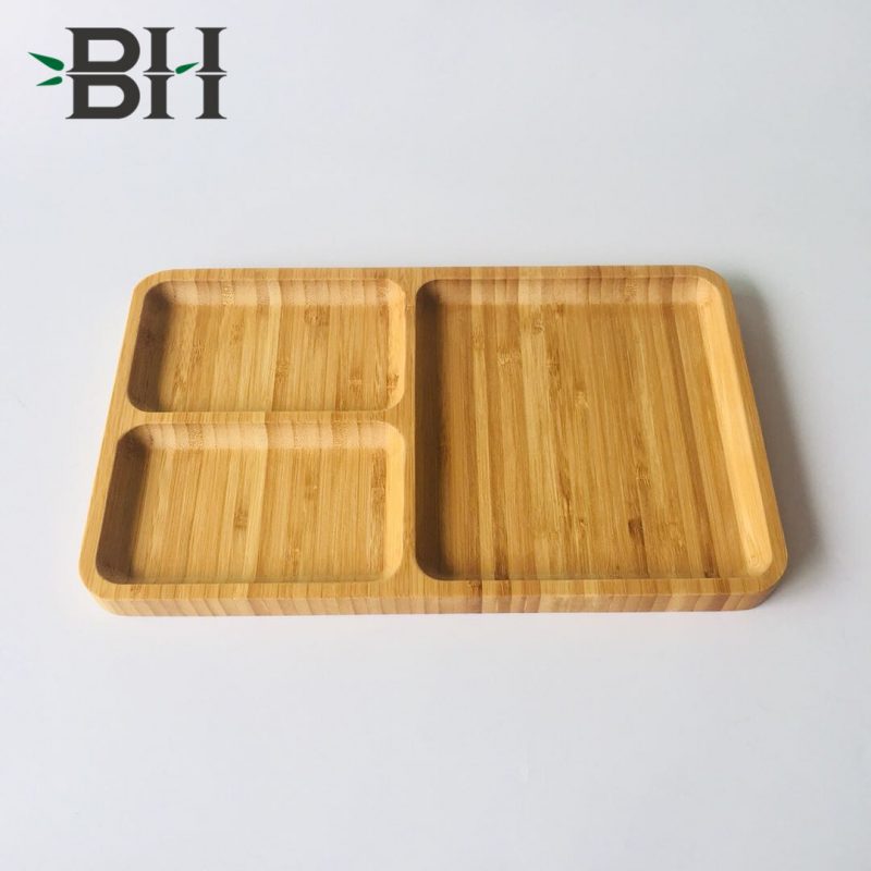 Bamboo Reusable Plates 3 Compartments Serving Dish