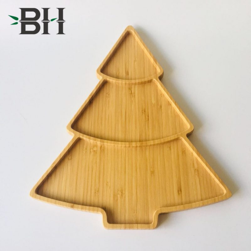 Bamboo Christmas Plates Xmas Tree Pattern