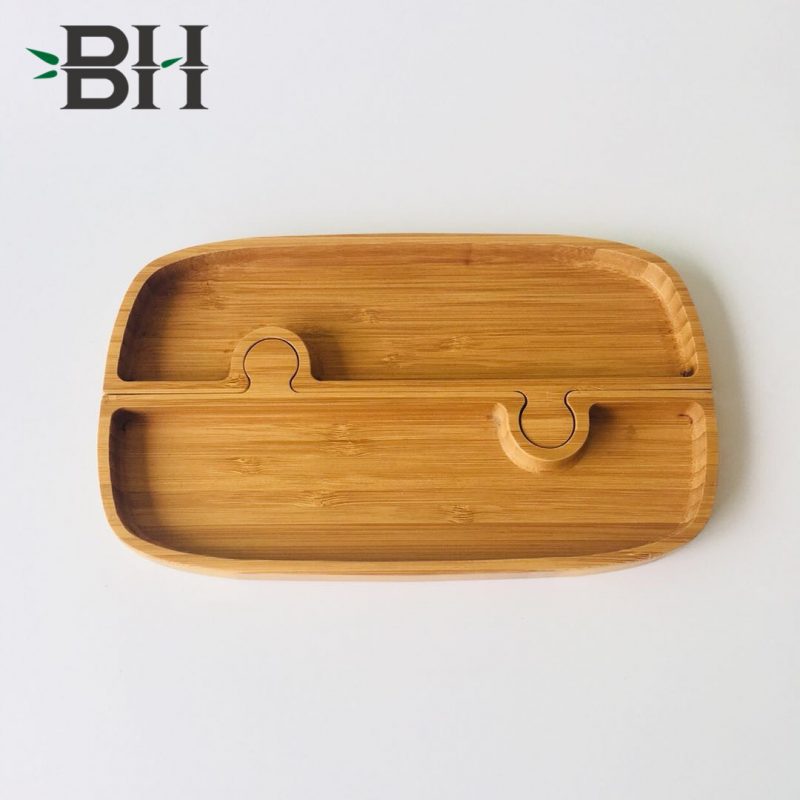 Bamboo Wooden 2 Rectangular Connected Plates