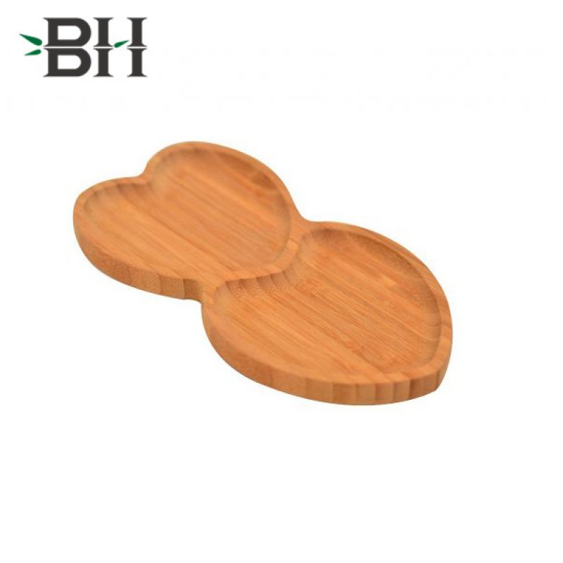 2 Section Heart Shaped Bamboo Snack Plate