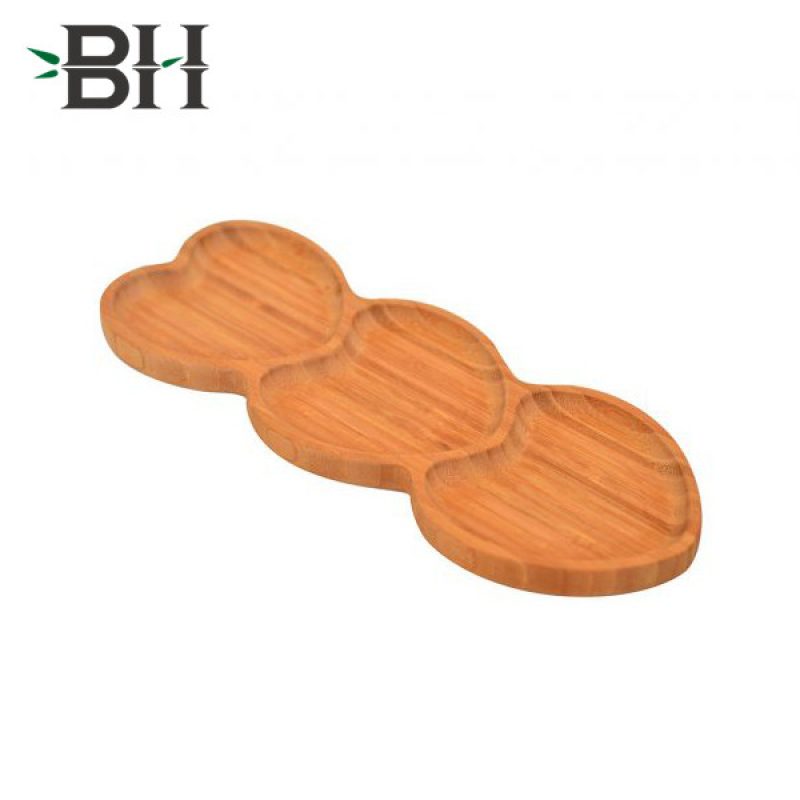 3 Section Heart Shaped Bamboo Snack Plate