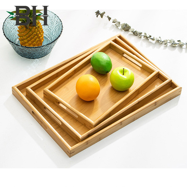 Bamboo Serving Trays with Handle – Set of 3 Wooden Trays That Nest ...