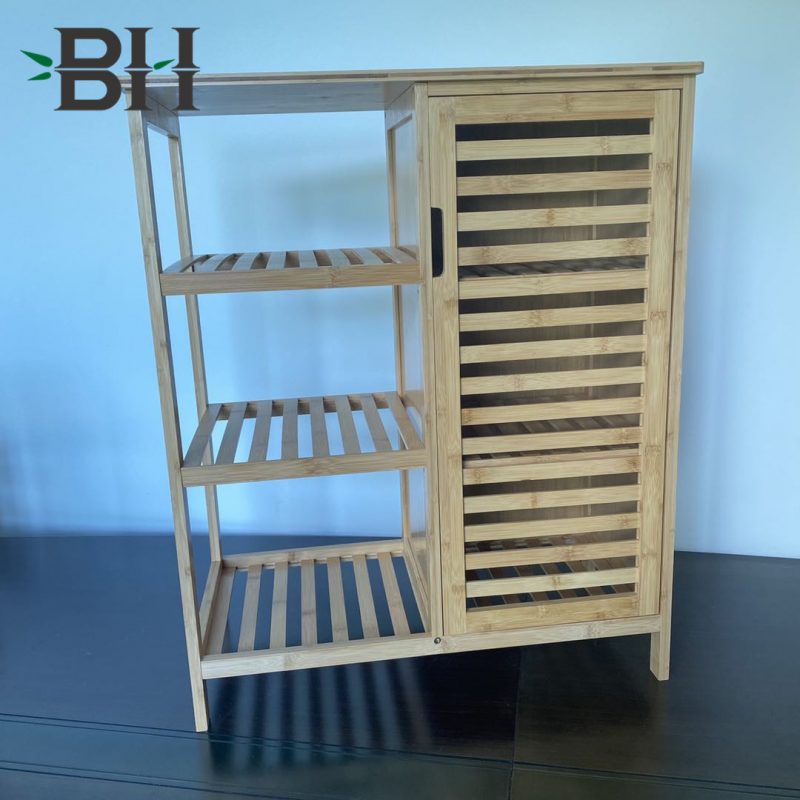 Bamboo Storage Cabinet 3 Tier Shelves with Door