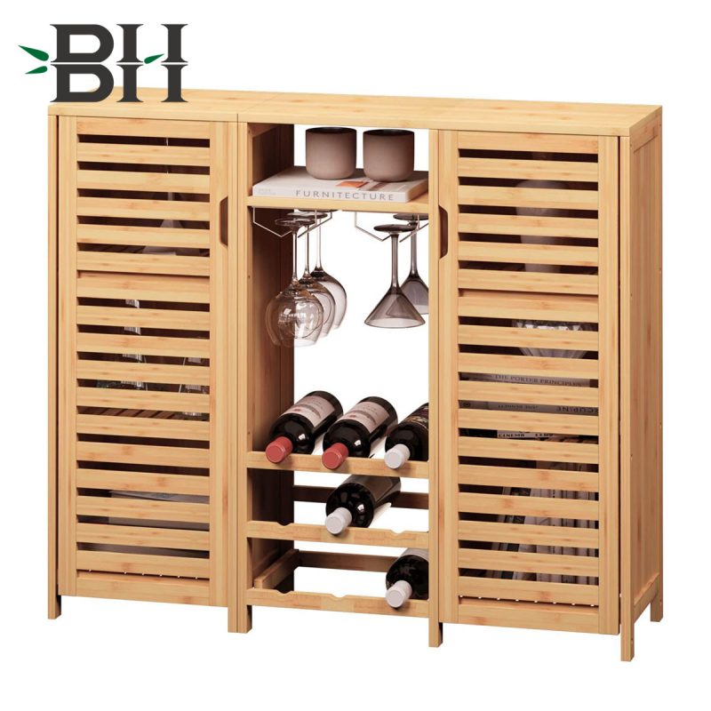 Bamboo Storage Cabinet with Wine Organizer