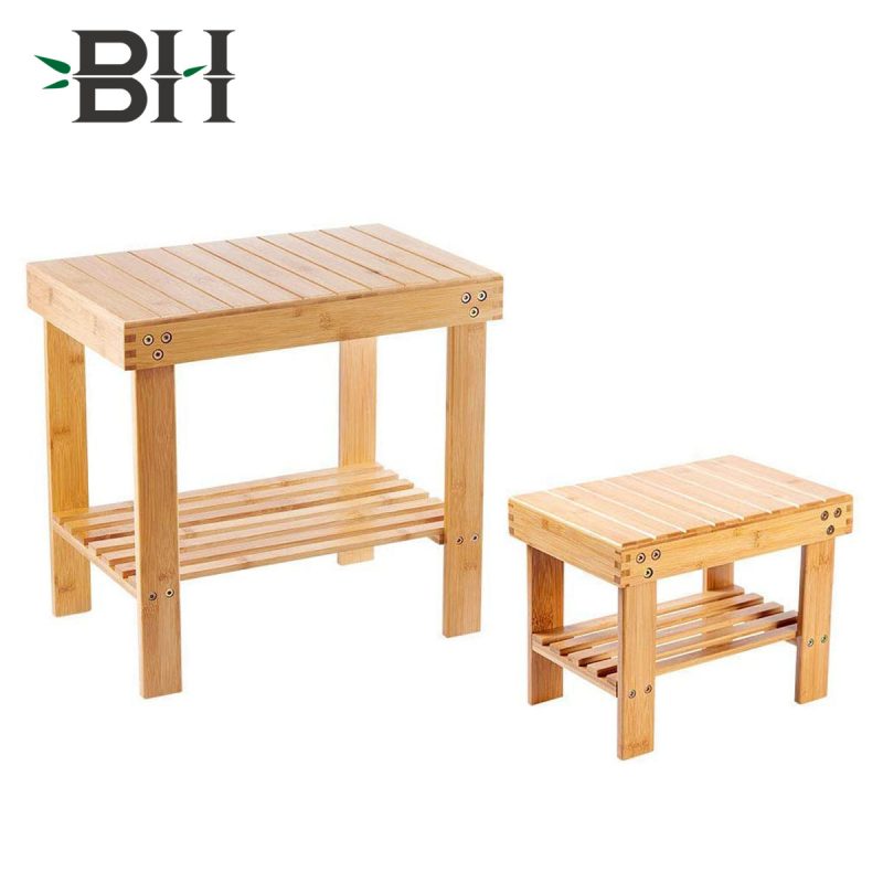 Bamboo Spa Bench Wood Seat Stool Set