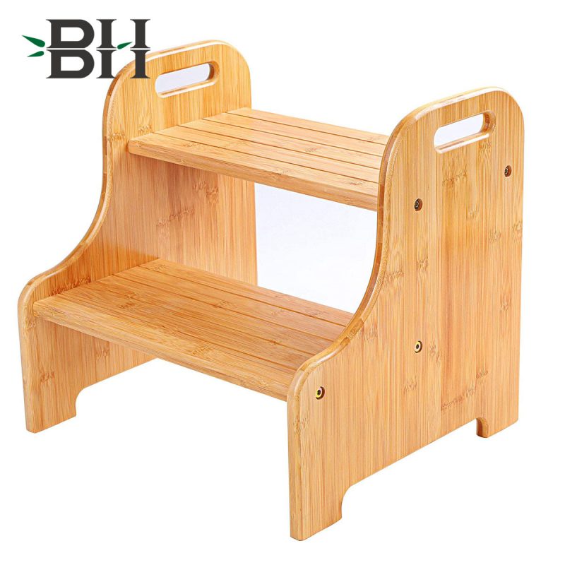 Bamboo 2 Step Stool with Non-Slip Step