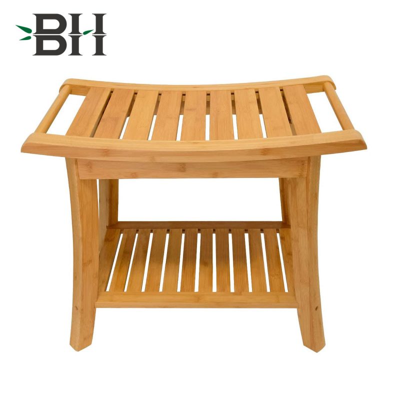 Bamboo Shower Bench with Shelf