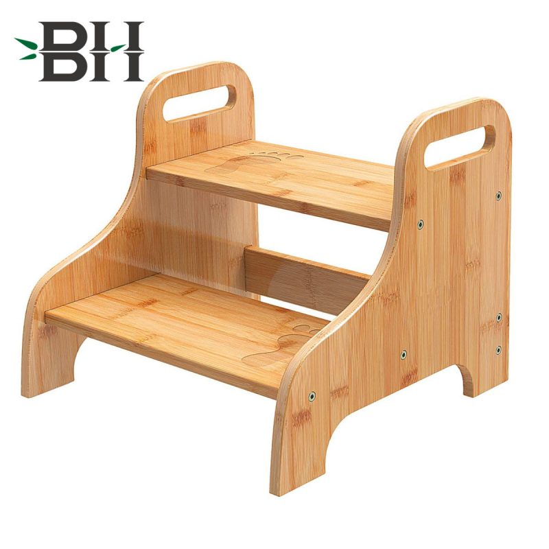 Bamboo 2 Step Stool with Non-Slip Step